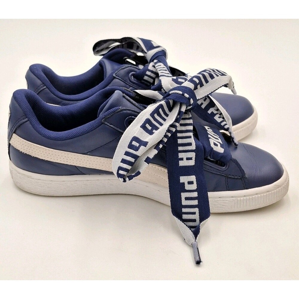 Puma Shoes Women's 7.5 US Basket Heart De Blue/White Leather Sneakers 364082 02 - Picture 9 of 16